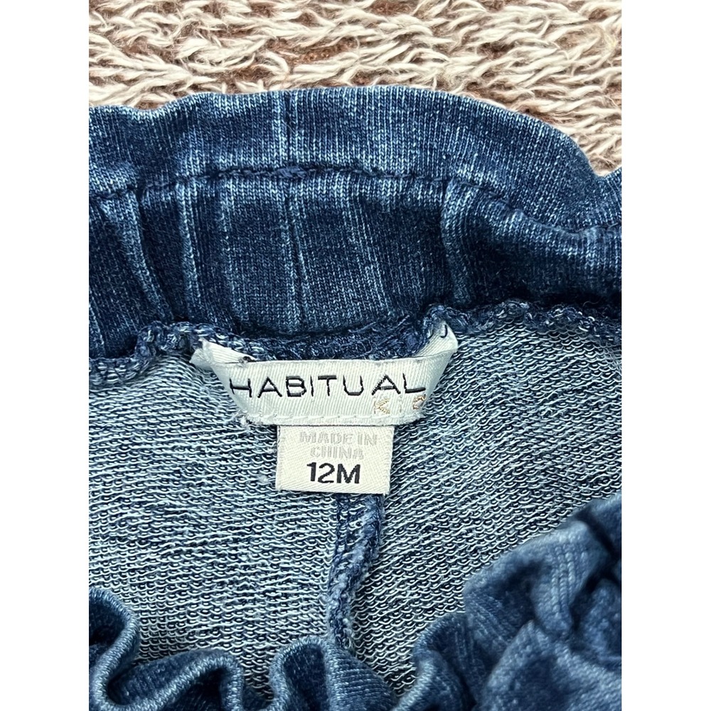 Habitual Baby Girls 12M Knit Denim Jogger Pants Ruffle Pockets Paperbag Waist - Picture 2 of 7